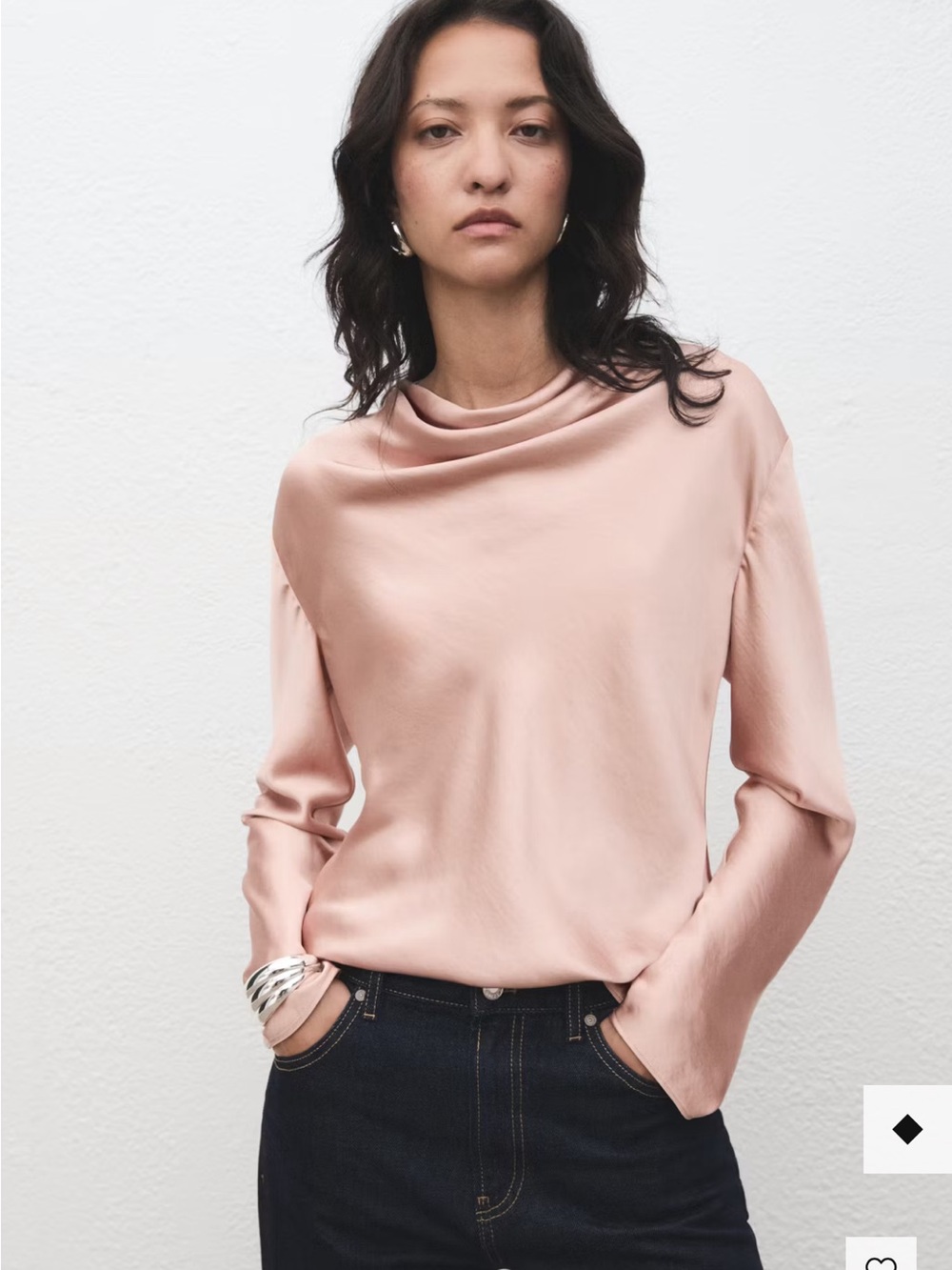 Satin Drape-Neck Blouse in Blush Pink - Ming.. size 4 worn 2x 💗 blush pink